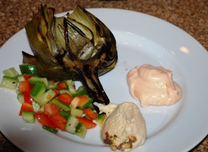 Picture of Fire Grilled Artichoke Half and Condiments